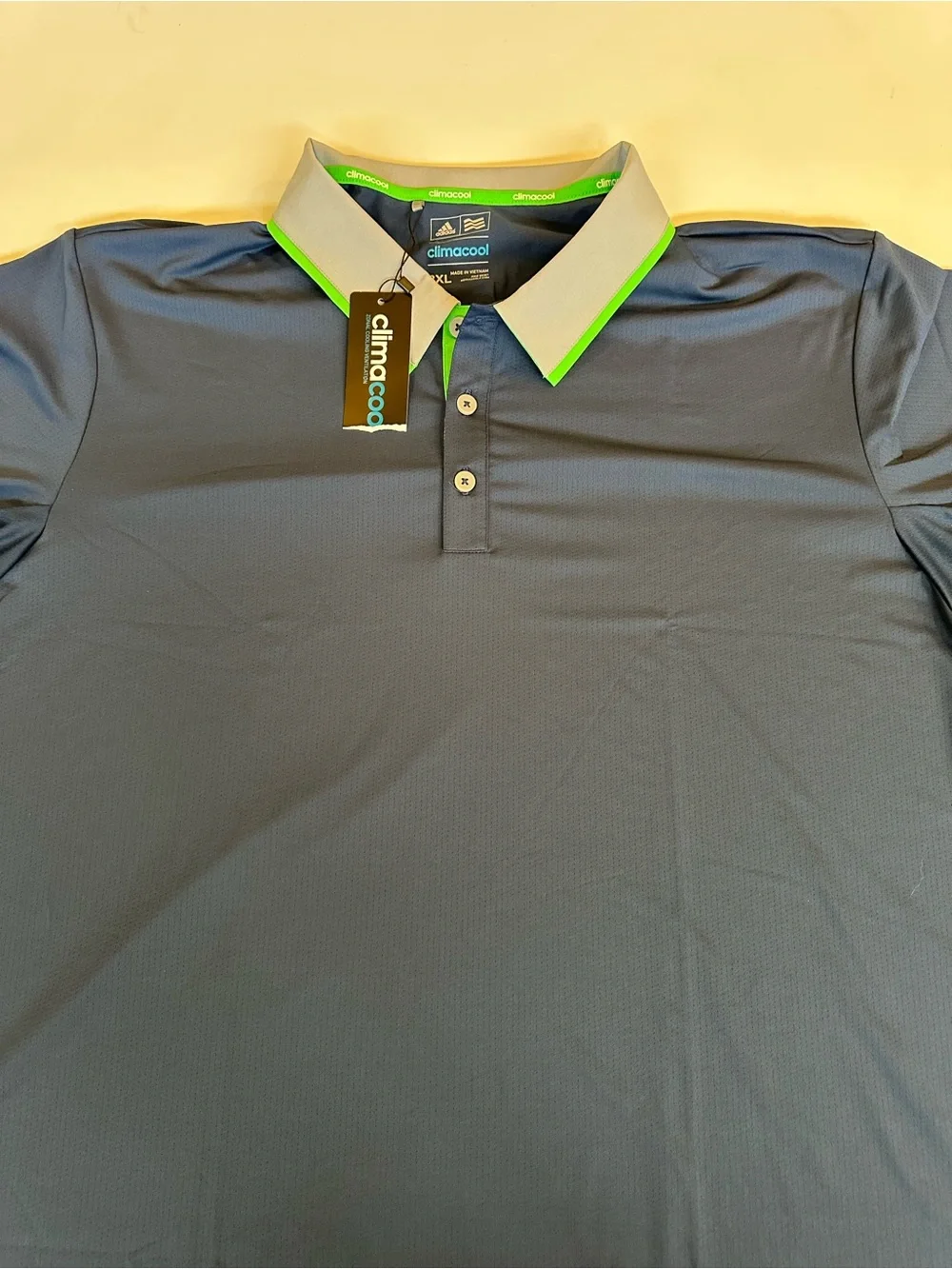 Men's Navy ADIDAS Polo with Neon Green Trim- NWT